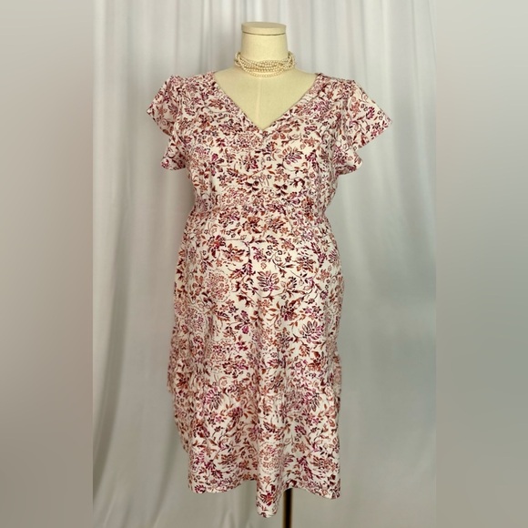 Isabel Maternity by Ingrid & Isabel Red and White Flutter Sleeve Sundress (745) - Picture 3 of 14